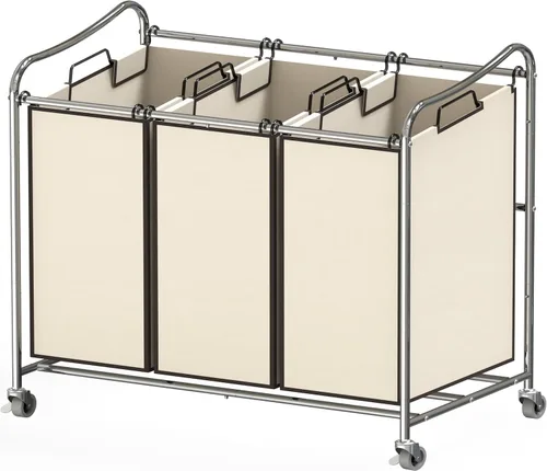 Vista 9 de Simple Houseware Carrito rodante clasificador de lavandería de 3 bolsas resistente, bronce