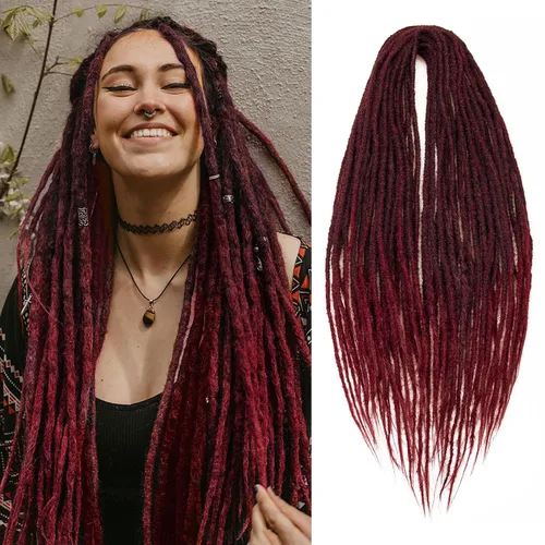 Vista 8 de 20 hebras de 24 pulgadas, extensiones de rastas color burdeos, rastas de cabello de ganchillo para mujer, hechas a mano, suaves, trenzas de cabello