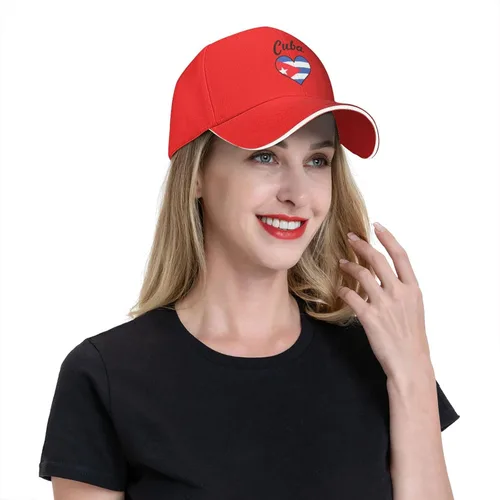 Vista 8 de Divertida gorra de béisbol roja con bandera de Cuba, regalos cubanos, gorra de camionero para hombres y mujeres, ajustable, para exteriores, Rojo