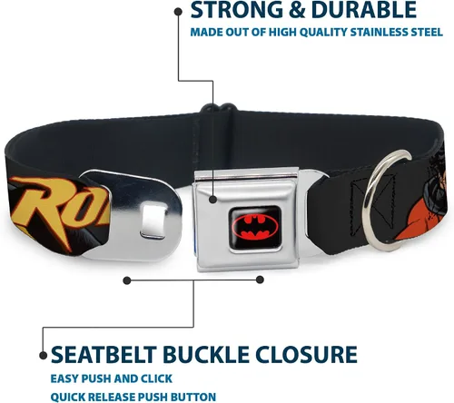 Vista 4 de Buckle-Down Robin - Collar de perro con hebilla para cinturón de seguridad, color rojo/negro, gris, 1 pulgada de ancho, se adapta a cuello de 9 a 15