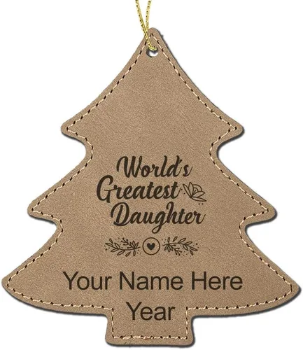 Vista 3 de LaserGram Personalized Christmas Ornament, World's Greatest Daughter, Faux Leather, Custom Laser Engraved Gift Idea (Tree Shape, Black)