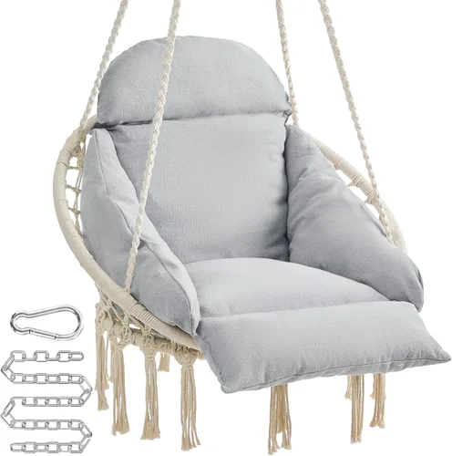 Vista 8 de SONGMICS UGDC042M01 - Silla colgante, hamaca con cojín grande y grueso, silla columpio bohemia para dormitorio, patio, balcón, jardín, soporta hasta