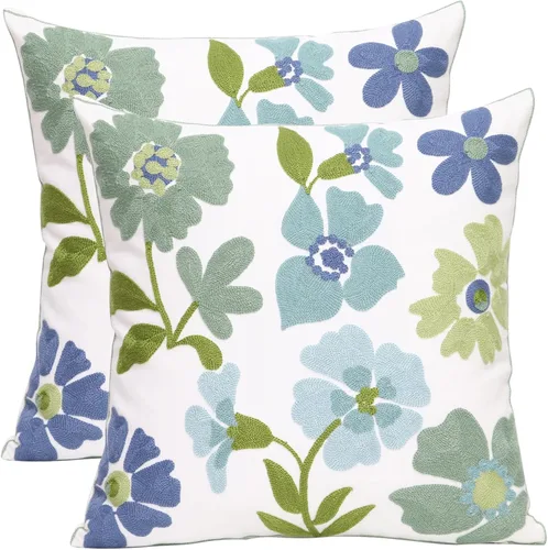 Vista 18 de Pack of 2 Embroidered Decorative Throw Pillow Cover 18x18 Inch Farmhouse Floral Pillowcase for Living Room Sofa Bed (Big Pumpkin)