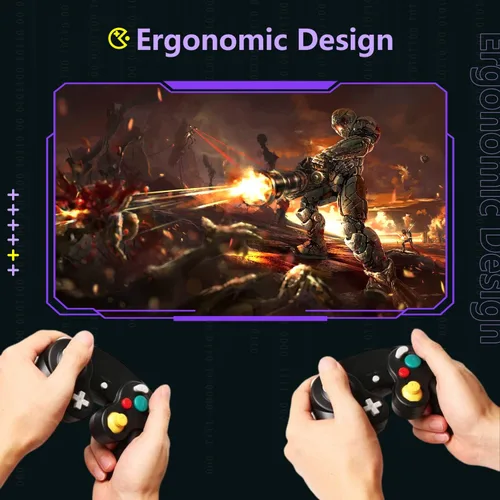 Vista 4 de Zeion Pack Gamecube Controlador con cables de extensión Zeion y adaptador USB de 4 puertos para consola Switch PC Wii U negro morado plateado verde
