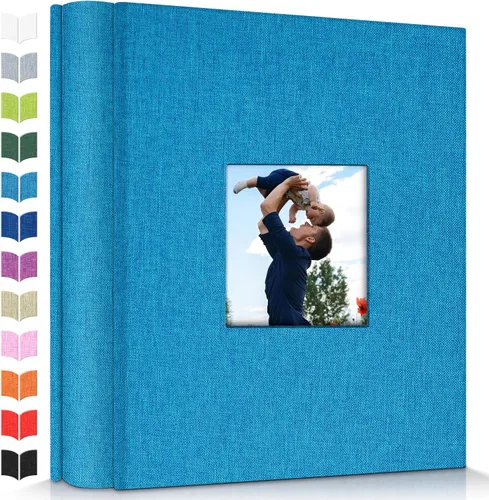 Vista 22 de Álbum de fotos Artfeel 4x6 con 100 bolsillos, álbumes de fotos deslizables, libro de memorias con cubierta de lino y ventana frontal, libro de fotos
