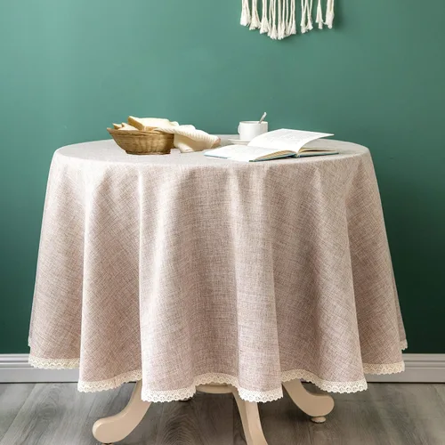 Vista 8 de GLORY SEASON Mantel de lino rústico de arpillera lavable, de peso pesado sólido de 70 pulgadas, con borde de encaje, para decoración de cocina