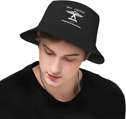 Vista 6 de My Hero is Now My Angel Lung Cancer Awareness Bucket Hats Double-Woven for WomenMen Adult Fisherman's Hat Sun Cap Packable Outdoor Fisherman Hat