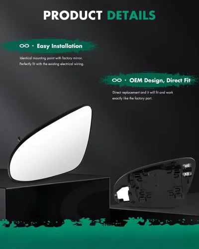 Vista 4 de SCITOO Espejo retrovisor lateral del pasajero para 2012-2015 2016 2017 para Toyota Camry 2015 Corolla 2014-2017 para Yaris Espejo retrovisor cromado