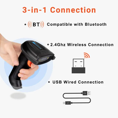 Vista 4 de Tera Escáner de código de barras inalámbrico Pro 1D 3 en 1 Bluetooth y 2.4G inalámbrico y USB con cable CCD inalámbrico de 2500 píxeles lector
