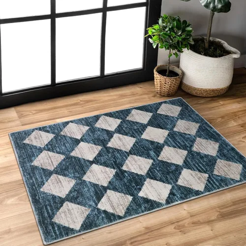 Vista 44 de Lahome - Tapete con diseño de entramado marroquí, a cuadros, pequeño, suave y antideslizante, moderno, resistente a las manchas, para puerta Negro