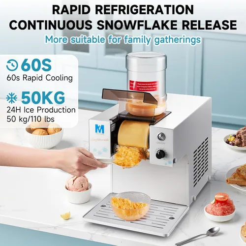 Vista 2 de Máquina de Hielo en Copos de Nieve, Máquina de Hielo Raspado de 260W para Copos de Nieve, Enfriamiento Rápido, Material de Acero Inoxidable de Grado