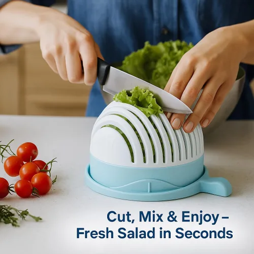 Vista 3 de Cortador de ensalada 2 en 1 y picador de verduras, máquina rápida de 60 segundos, plástico de grado alimenticio sin BPA, rebanador manual fácil
