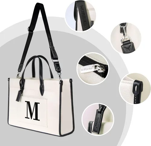 Vista 6 de TOPDesign Initial 15.6" Laptop Tote Bag for Women, Personalized Canvas Work Purse, Business Briefcase & Office Handbag