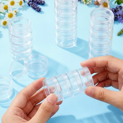 Vista 6 de 3 juegos de recipientes de plástico apilables de 6 capas, caja de almacenamiento transparente de cosméticos de 0.35 oz/0.3 fl oz, tarros