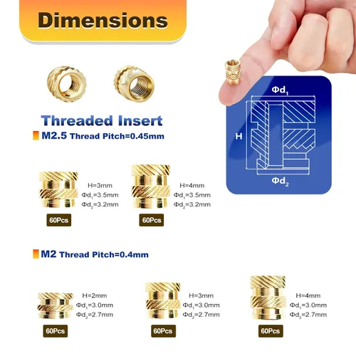 Vista 3 de 300 piezas de inserciones roscadas M2 M2.5 para plástico con puntas de ajuste térmico, kit de inserciones de ajuste térmico M2 y M2.5, inserciones