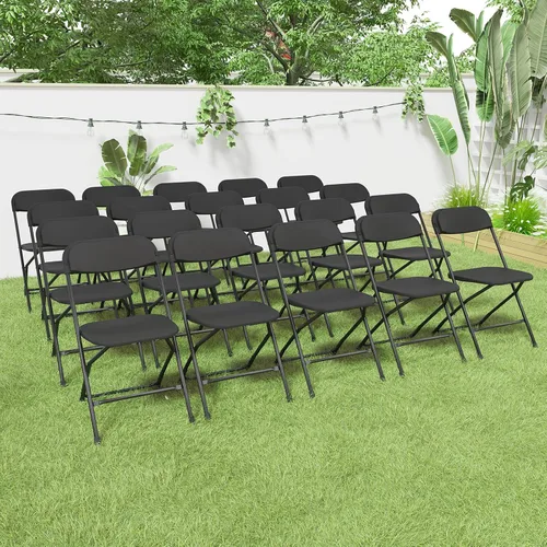 Vista 20 de Paquete de 4 sillas plegables de resina con marco de acero reforzado para interiores y exteriores, sala de reuniones, patio, jardín, boda, fiesta