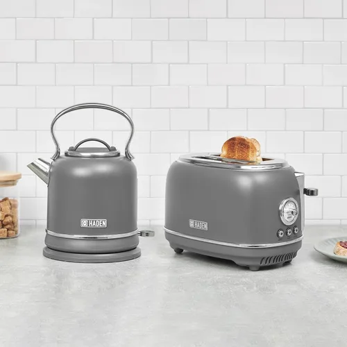 Vista 6 de Haden Chelsea - Tostadora de ranura ancha de 2 rebanadas con control de tostado ajustable, gris y cromado