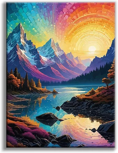 Vista 18 de Kits de pintura de diamantes de cielo estrellado Offito para adultos, kits de pintura de diamantes 5D Aurora Lake para principiantes, fantásticos