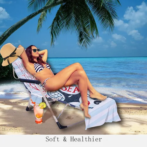 Vista 7 de Todo el Mundo Necesita Vitamina del Mar Funda para Silla de Playa con Bolsillos Laterales, Toalla Gruesa y de Secado Rápido para Tumbona, Piscina