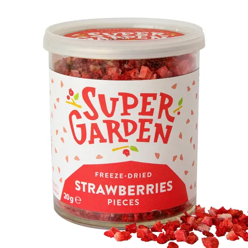 Vista 3 de Super Garden Piezas de fresa y frambuesa liofilizadas, sabrosas y nutritivas trozos de fresa y frambuesa liofilizadas, sin gluten, conservantes ni