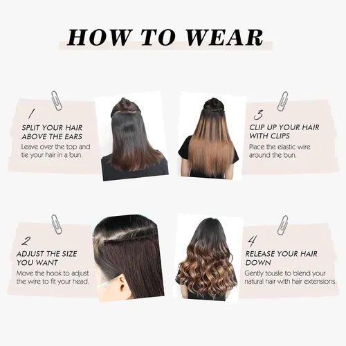 Vista 8 de Sassina Extensiones de Cabello con Alambre Invisible Cabello Humano Real con Alambre Transparente Tamaño Ajustable Clips Seguros Naturales Liso