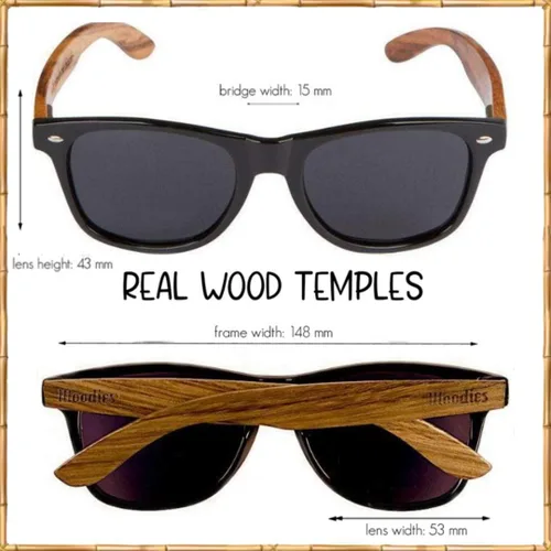 Vista 2 de Woodies Tres lentes de sol polarizados a granel madera de nogal madera de ébano y madera de bambú para hombres y mujeres lentes polarizados negros