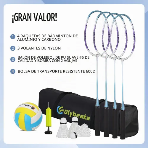 Vista 3 de Portable Volleyball & Badminton Combo Net Set with 2 Nets (20ft and 32ft)