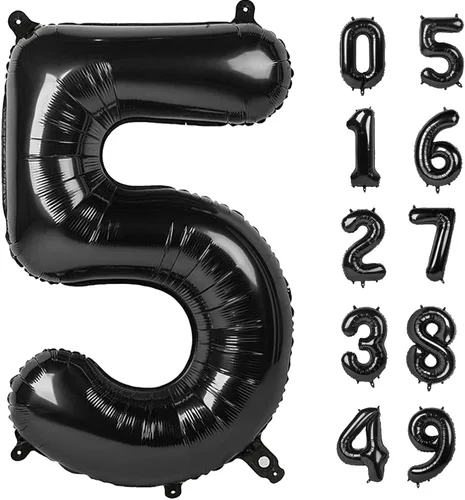 Vista 22 de Globo negro de 40 pulgadas con números del 0 al 9 (cero-nueve), globo de cumpleaños de gran tamaño, globo de helio de aluminio con números grandes