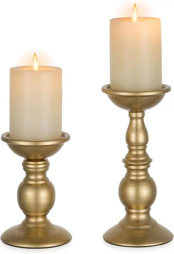 Vista 13 de NUPTIO Pillar Candle Holder Brass: Gold Tall Candles Stand for 3" Pillars Latón