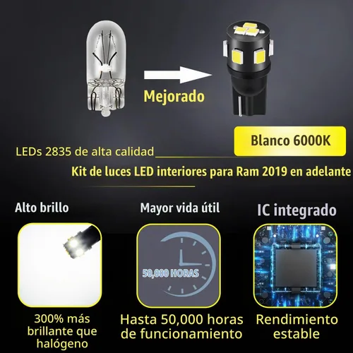 Vista 2 de Kit de luces LED interiores Ram de 12 piezas para Dodge Ram 1500 2500 3500 blanco 6000K paquete de iluminación LED interior + luces de matrícula