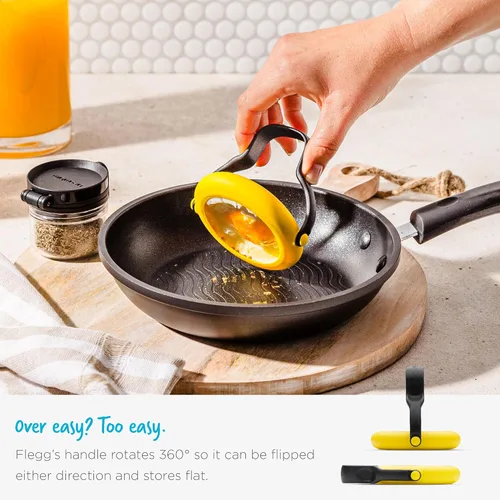 Vista 6 de Dreamfarm Flegg Anillos de Silicona Flexibles 3 en 1 para Huevos, Volteadores y Servidores Seguros en Antiadherente - Paquete de 2, Amarillo/Negro