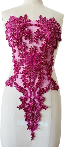 Vista 3 de Parches de diamantes de imitación brillantes hechos a mano para coser a mano con lentejuelas de cristal en encaje para vestido de graduación, ropa