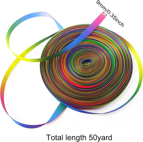 Vista 2 de Honbay Cinta de satén colorida de doble cara de 50 yardas, cinta de poliéster con estampado de arco iris degradado para ropa de bricolaje