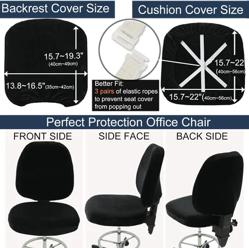 Vista 5 de BUYUE Funda para Silla de Oficina de Trabajo, Terciopelo Súper Suave Elástico Lavable para Silla de Escritorio de Computadora sin Brazos Funda Negro