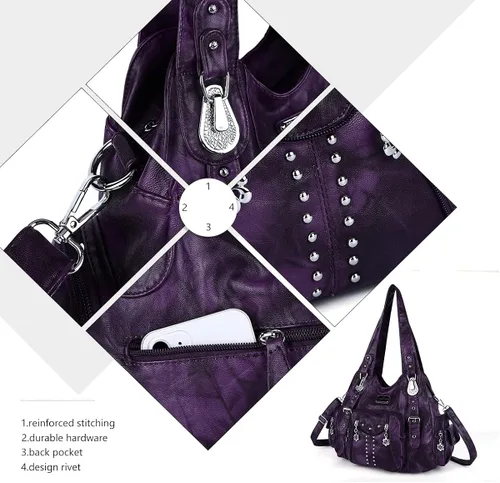 Vista 4 de Angel Kiss Bolsos de mano para mujer, de piel sintética suave, bolsas de hobo grandes para damas, asa superior, bolso de hombro, bolso con asa
