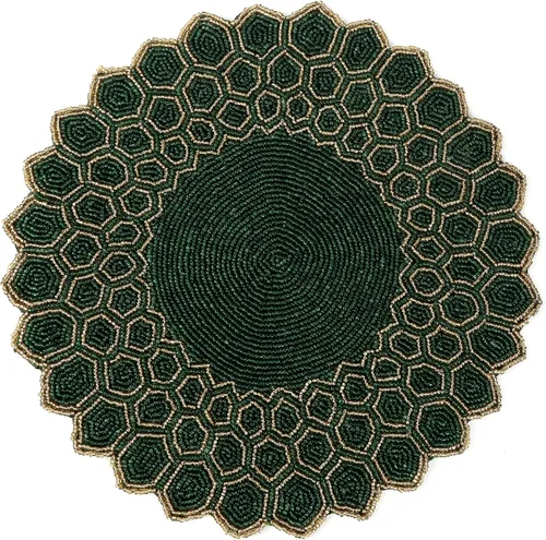 Vista 10 de 4 Piezas Manteles Individuales con Cuentas - Manteles de Mesa Redondos de Cuentas de Vidrio de 13 Pulgadas con Respaldo de Algodón - Elegantes