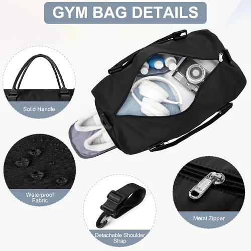 Vista 6 de Bolsa de gimnasio para mujeres y hombres con compartimento para zapatos, bolsa de lona deportiva para artículos personales, bolsas de viaje pequeñas