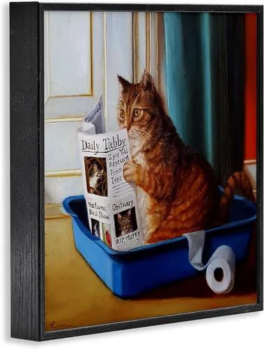 Vista 3 de Stupell Industries Cuadro de arena para lectura de gatos divertidos, pintura para mascotas, marco negro, 12 x 12 pulgadas, diseño de la artista