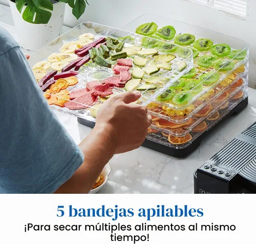 Vista 2 de Elite Gourmet EFD422 Deshidratador de alimentos digital con 5 bandejas libres de BPA, ventilador y calentador montados en la parte superior