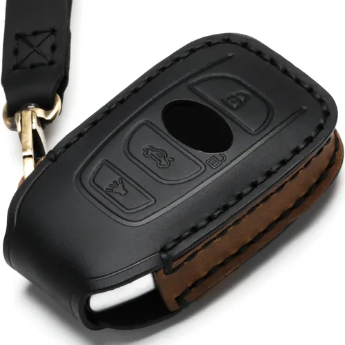 Vista 2 de Funda de cuero para llavero compatible con Subaru, control remoto sin llave, Forester Impreza Outback WRX BRZ Legacy y XV Crosstrek, etc. (A-Negro)