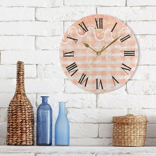 Vista 3 de orange Lolita Lace Plaid 10 Inch Round wall clock retro Silent Creative for Classroom Kitchen reloj para cocina de pared