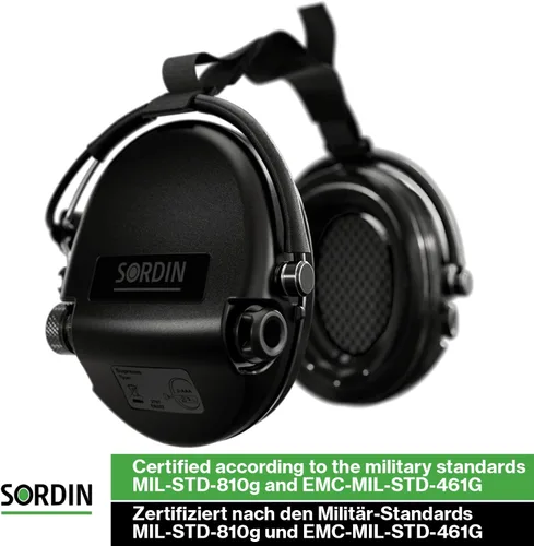 Vista 6 de Sordin MIL AUX Ear Muffs - Active and Electronic Military Ear Defenders w/Neckband - Tactical Earmuffs Negro