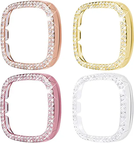 Vista 7 de Funda protectora brillante compatible con Fitbit Versa 3/Sense, marco de parachoques de diamantes de imitación de cristal brillante para mujer