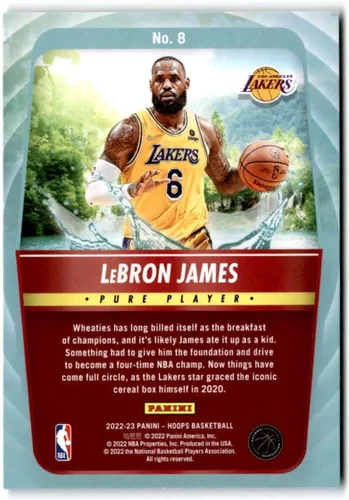 Vista 2 de Cartas coleccionables de baloncesto Panini Hoops Pure Players #8 LEBRON JAMES Los Angeles Lakers 2022-23