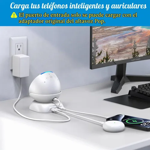 Vista 3 de PlusAcc Soporte para Pop con puertos de carga USB-C y USB-A, estación base de soporte de mesa para cargar teléfonos celulares y auriculares, base