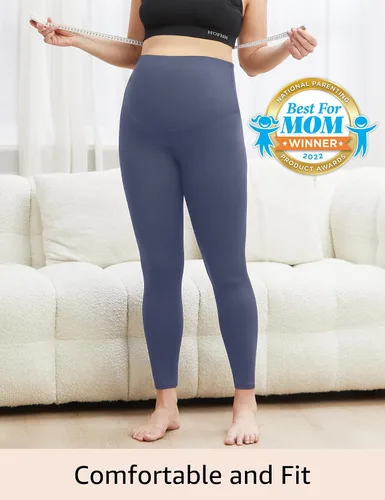 Vista 2 de HOFISH Leggings de maternidad para mujer, sobre el vientre, no se transparentan, pantalones de yoga suaves, leggings de entrenamiento activo
