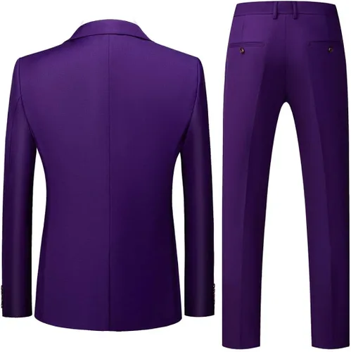Vista 2 de MOGU Traje ajustado de 2 piezas para hombre, para baile de graduación, negocios, boda, baile (chaqueta de traje + pantalones)