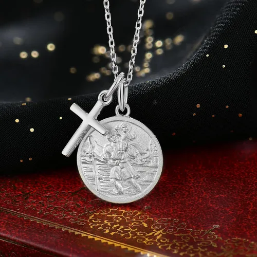 Vista 3 de FJ St Christopher Necklace 925 Sterling Silver Religious Protection Pendant for Men Women