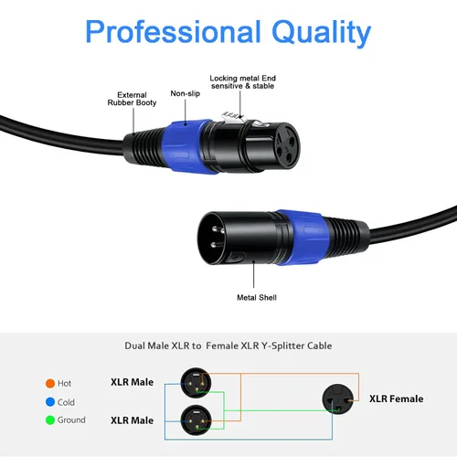 Vista 3 de Paquete de 1 cable divisor XLR de 1.6 pies, 1 cable hembra a 2 macho, cable divisor de micrófono equilibrado, adaptador de audio, utilizado