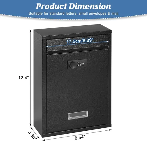 Vista 2 de KYODOLED Buzón de pared con bloqueo, buzón con cerradura de combinación para exterior, caja de seguridad para llaves de efectivo con código